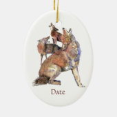 カスタム日付水の色ハウリングコヨーテスアニマル セラミックオーナメント (裏面)