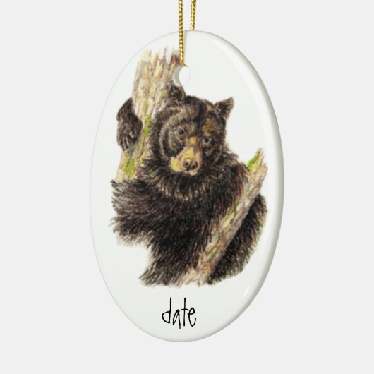 カスタム日付水彩黒熊の動物 セラミックオーナメント (左)