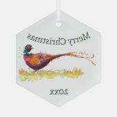 カスタム日付水色キジ、鳥の動物 ガラスオーナメント (裏面)