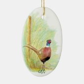 カスタム日付水色キジ、鳥の動物 セラミックオーナメント (右)