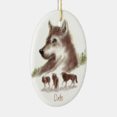 カスタム日付，水彩狼&ウルフパック セラミックオーナメント (右)