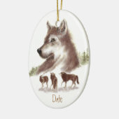 カスタム日付，水彩狼&ウルフパック セラミックオーナメント (左)