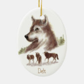 カスタム日付，水彩狼&ウルフパック セラミックオーナメント (裏面)