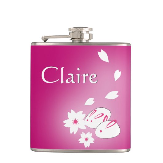 カスタム日本のSNOW RABBITS & 桜スキットル フラスク (正面)