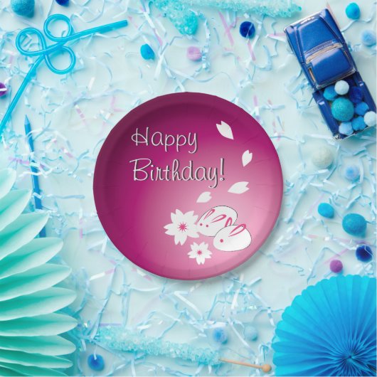 カスタム日本のSNOW RABBITS & 桜誕生日 ペーパープレート (パーティー)