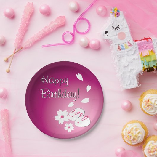 カスタム日本のSNOW RABBITS & 桜誕生日 ペーパープレート (パーティー)