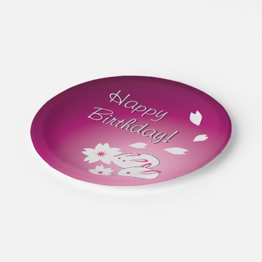 カスタム日本のSNOW RABBITS & 桜誕生日 ペーパープレート (アングル)