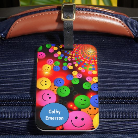 カスタム明るいカラフル幸せスマイルかわいいバブル ラゲッジタグ (正面インサイチュ2)