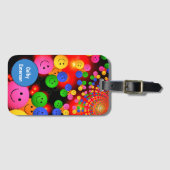 カスタム明るいカラフル幸せスマイルかわいいバブル ラゲッジタグ (正面横)