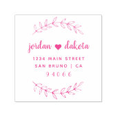 カスタム明るい赤紫色スクリプ結婚トの差出人住所 セルフインキングスタンプ (デザイン)