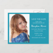 カスタム明るい青の写真の卒業救期日 案内ポストカード (正面/裏面)