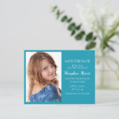 カスタム明るい青の写真の卒業救期日 案内ポストカード (スタンド正面)