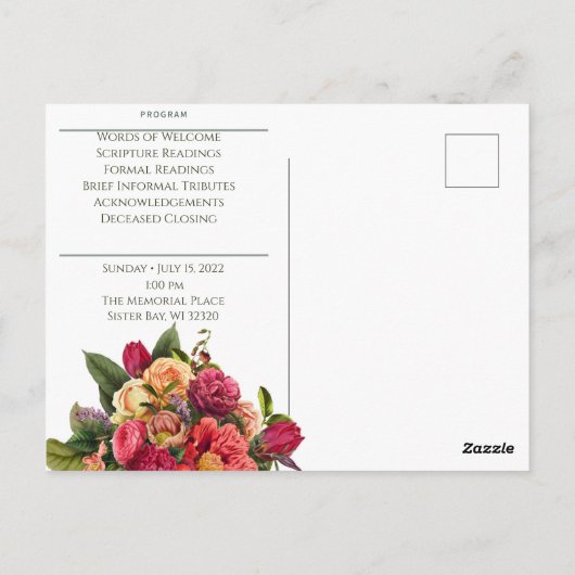 カスタム明水カラーフローラ葬式はがき ポストカード (裏面)