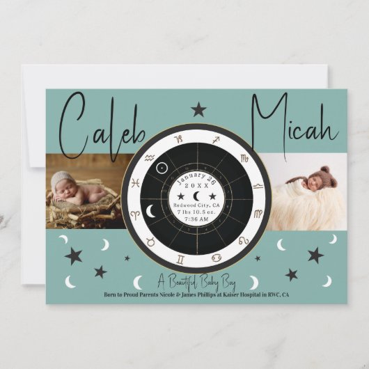 カスタム星占い太陽の月のサイン誕生のお知らせ 招待状 (正面)