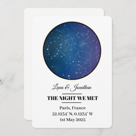 カスタム星地図カーパーソナライズされたド – Night Sky & Da シーズンカード (正面/裏面)