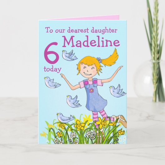 カスタム春の誕生日カード「空の中の女の子」 カード (正面)