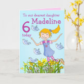 カスタム春の誕生日カード「空の中の女の子」 カード (黄色い花)