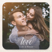 カスタム書エレガントのカップル結婚の写真 スクエアペーパーコースター (正面)