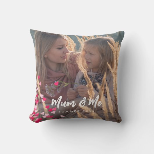 カスタム書写真モダンの点在ピンクハート クッション (正面)