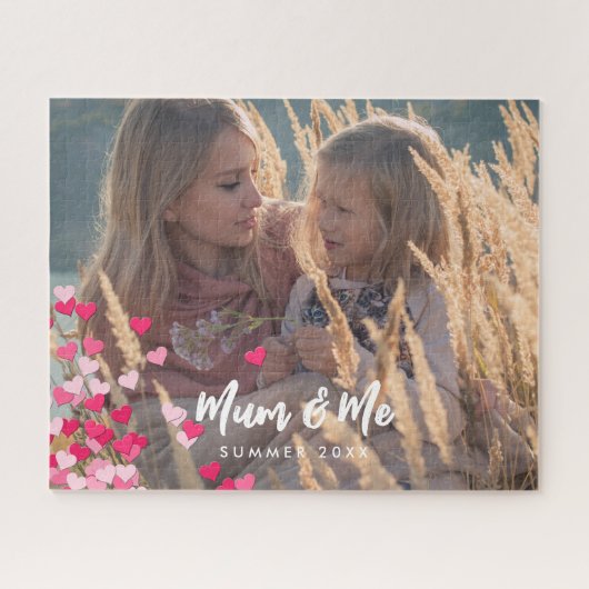 カスタム書写真モダンの点在ピンクハート ジグソーパズル (横)