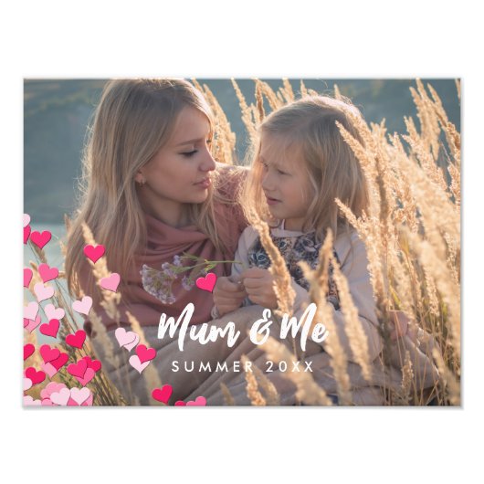 カスタム書写真モダンの点在ピンクハート フォトプリント            (正面)