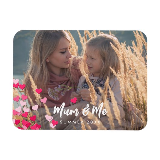 カスタム書写真モダンの点在ピンクハート マグネット (横)