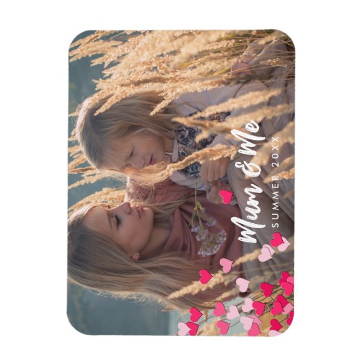 カスタム書写真モダンの点在ピンクハート マグネット (縦)