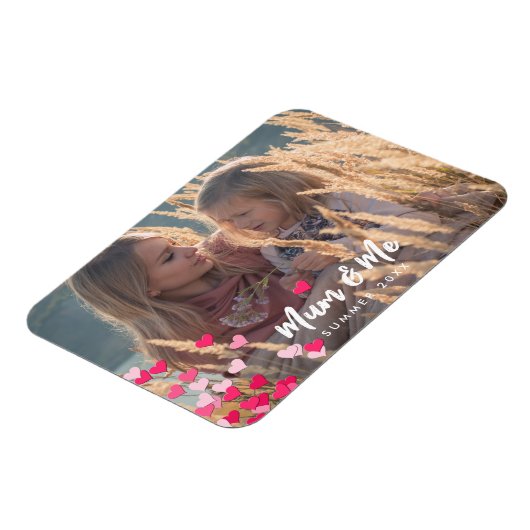 カスタム書写真モダンの点在ピンクハート マグネット (左側)