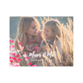 カスタム書写真モダンの点在ピンクハート メタルプリント