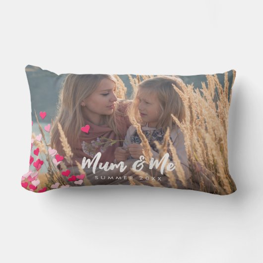 カスタム書写真モダンの点在ピンクハート ランバークッション (正面)