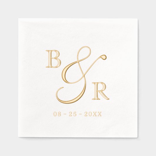 カスタム書道スタイリッシュカップル名イニシャル 箔ナプキン (正面)