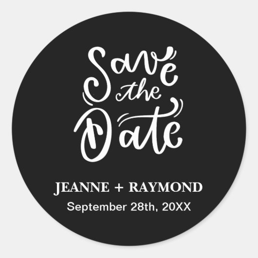 カスタム書道ブラックウェディング日付を保存 ラウンドシール (正面)