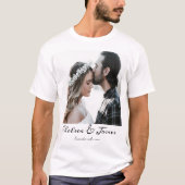 カスタム書道モダンカップル写真名日付 Tシャツ (正面)