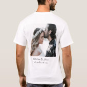 カスタム書道モダンカップル写真名日付 Tシャツ (裏面)