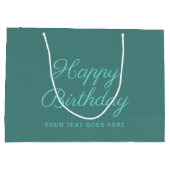カスタム書道台本ハッピーバースデーティール(緑がかった色) ラージペーパーバッグ (裏面)