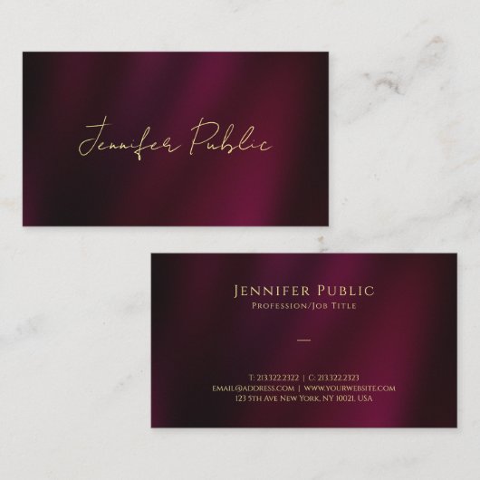 カスタム書道金ゴールド文字Script Luxe光沢 名刺 (正面/裏面)