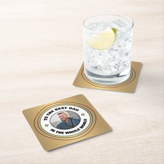 カスタム最高のパパ父の写真のパーソナライズ スクエアペーパーコースター (インサイチュ)