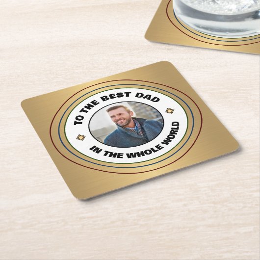 カスタム最高のパパ父の写真のパーソナライズ スクエアペーパーコースター (アングル)