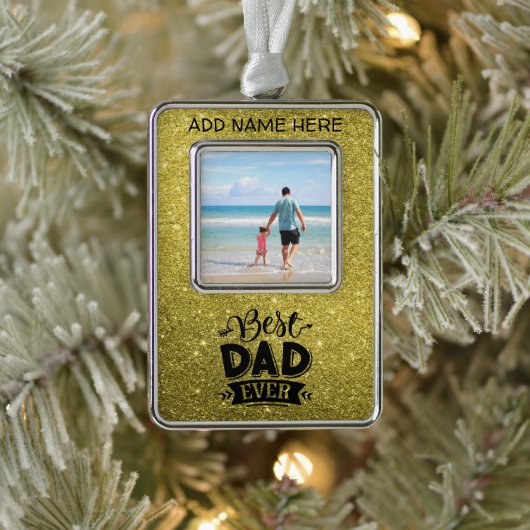 カスタム最高のパパ金ゴールドグリッター シルバープレートフレームオーナメント (ツリー)