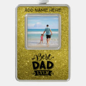 カスタム最高のパパ金ゴールドグリッター シルバープレートフレームオーナメント (正面)