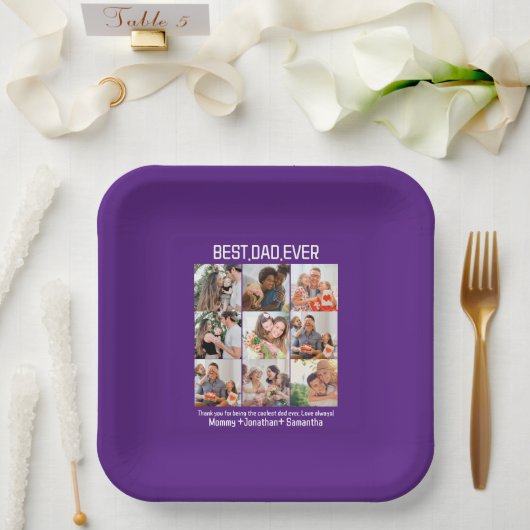 カスタム最高のパパEver Faters Day 9 Photo Collage ペーパープレート (ウェディング)
