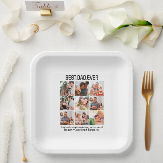 カスタム最高のパパEver Faters Day 9 Photo Collage ペーパープレート (ウェディング)