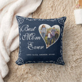 カスタム最高のMom Ever Navy Blue Whiteハート写真 クッション (ブランケット)