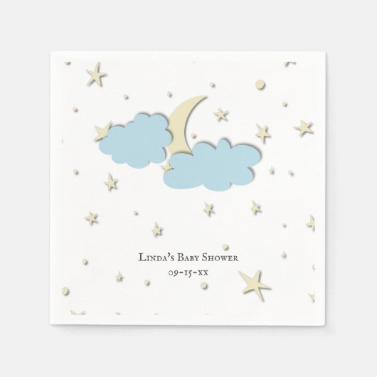 カスタム月と星の付いた空ベビーシャワー スタンダードカクテルナプキン (正面)