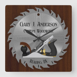 カスタム木工ソーブレードプレーナー時計 スクエア壁時計