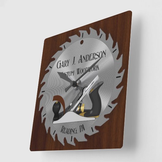 カスタム木工ソーブレードプレーナー時計 スクエア壁時計 (傾斜)