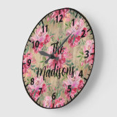 カスタム木素朴花ピンクマグノリアス ラージ壁時計 (傾斜)