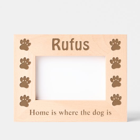 カスタム木製のポープリントホームは犬がいる場所 レーザー彫刻フレーム (正面)