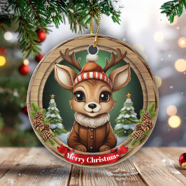 カスタム木製フレーム入りシカのホリデー装飾 🦌🎄 セラミックオーナメント