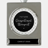 カスタム未来TO職業セラピストエレガント シルバープレートバナーオーナメント (正面)